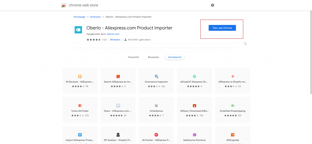 Oberlo Chrome Extensie voor AliExpress in het Nederlands op de Google Web Store